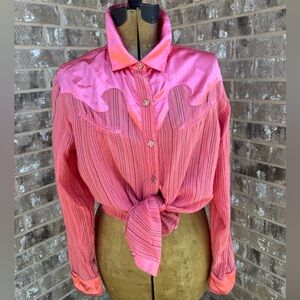 Wrangler Pink Striped Western Diamond shaped pearl snap Shirt
